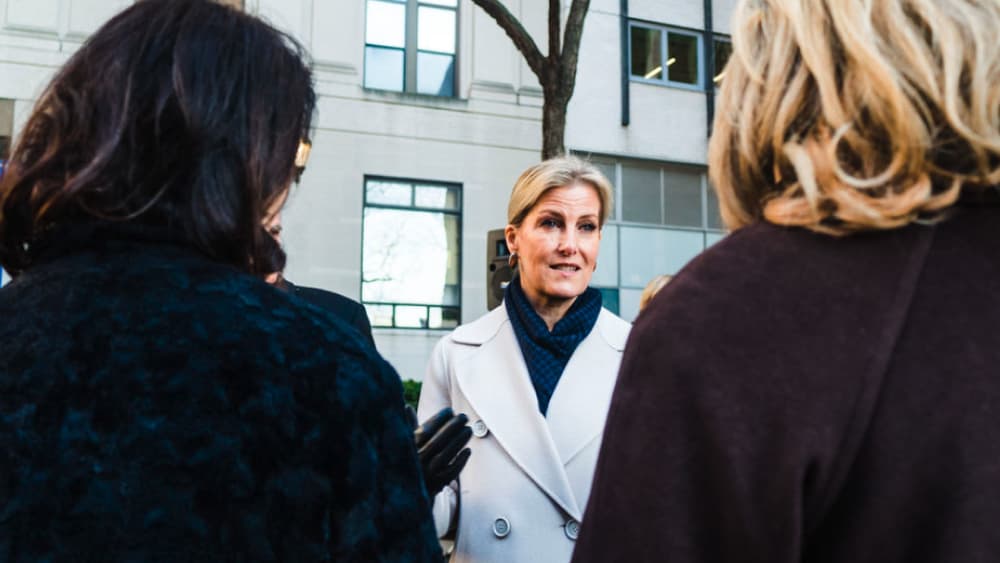 Princess Sophie speaking with attendees at the garden